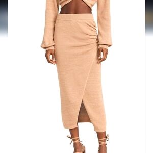 L*SPACE Siren knit cotton wrap midi skirt in Tan. Size Small